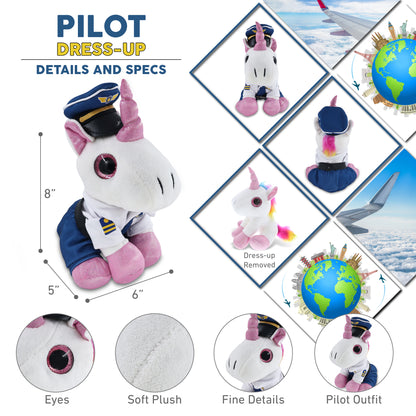 SPARKLE EYES PLUSH - WHITE UNICORN WITH PILOT DRESS UP