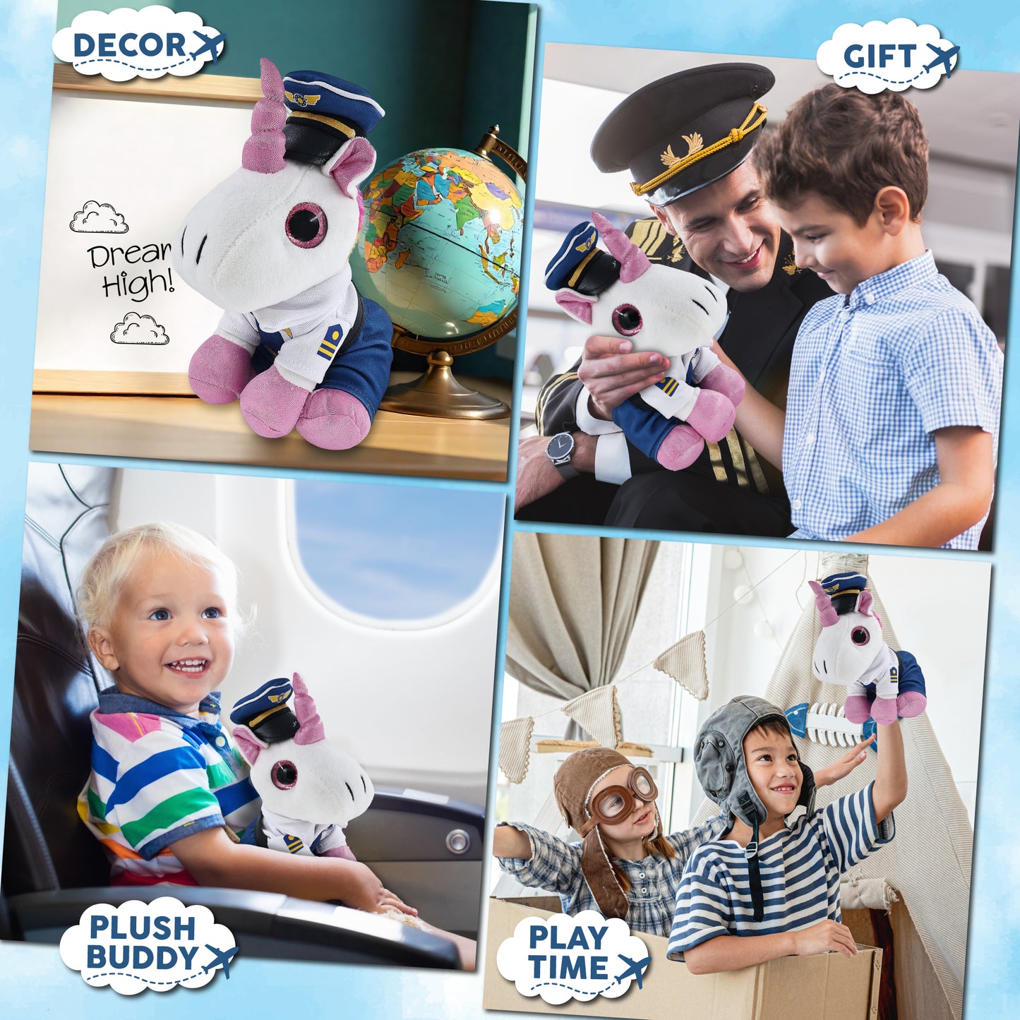 SPARKLE EYES PLUSH - WHITE UNICORN WITH PILOT DRESS UP