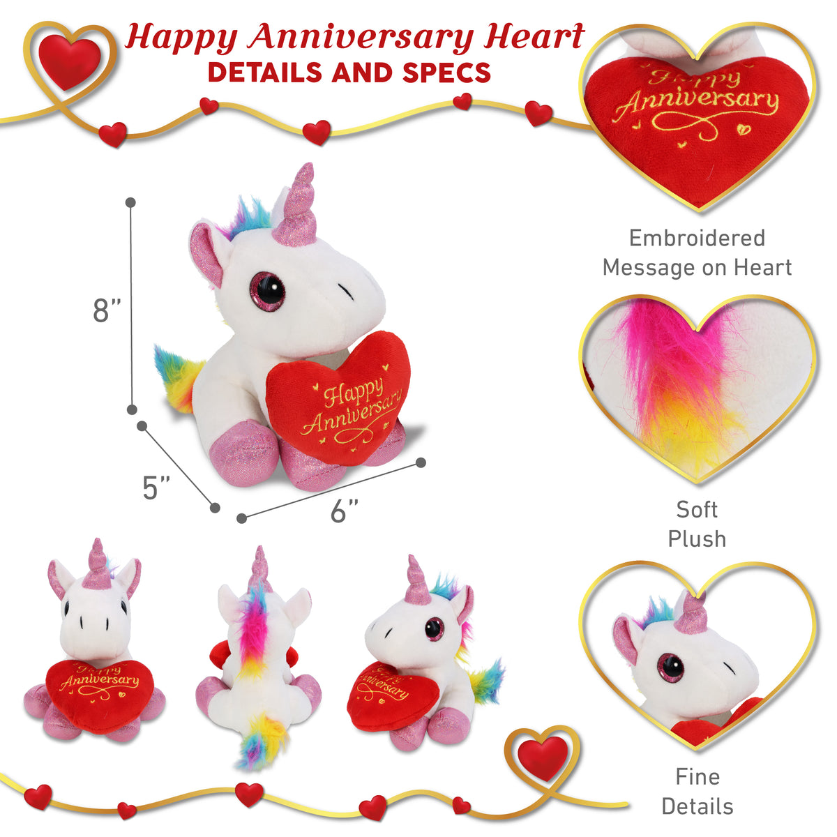 SPARKLE EYES PLUSH - WHITE UNICORN WITH HAPPY ANNIVERSARY HEART