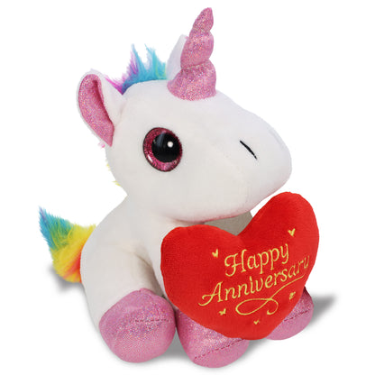 SPARKLE EYES PLUSH - WHITE UNICORN WITH HAPPY ANNIVERSARY HEART