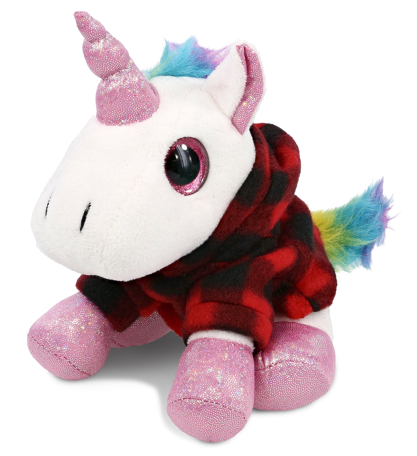 PLUSH RED PLAID HOODIE - SPARKLE EYES PLUSH - WHITE UNICORN