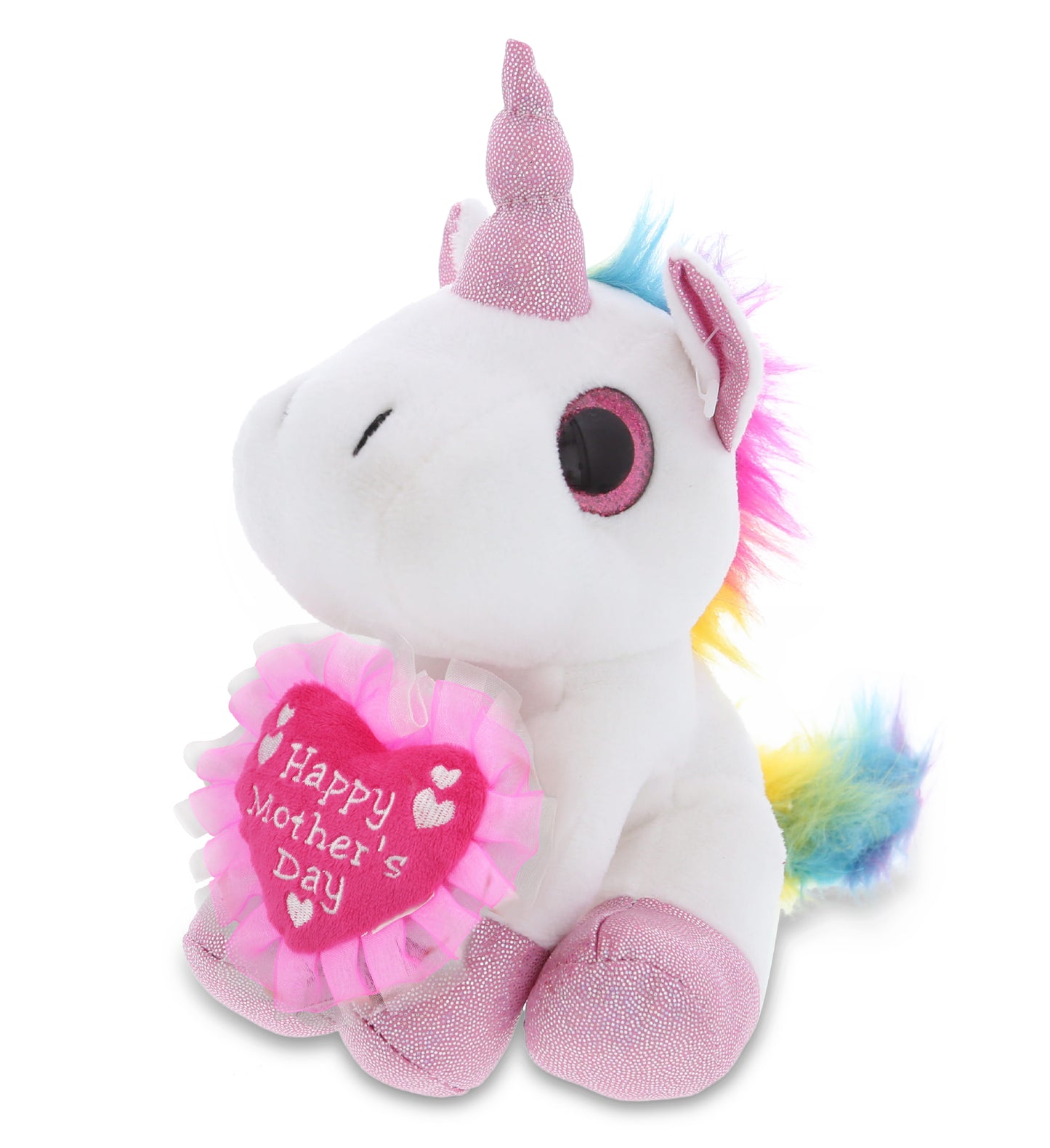 PLUSH MOTHERS DAY HEART - SPARKLE EYES PLUSH - WHITE UNICORN