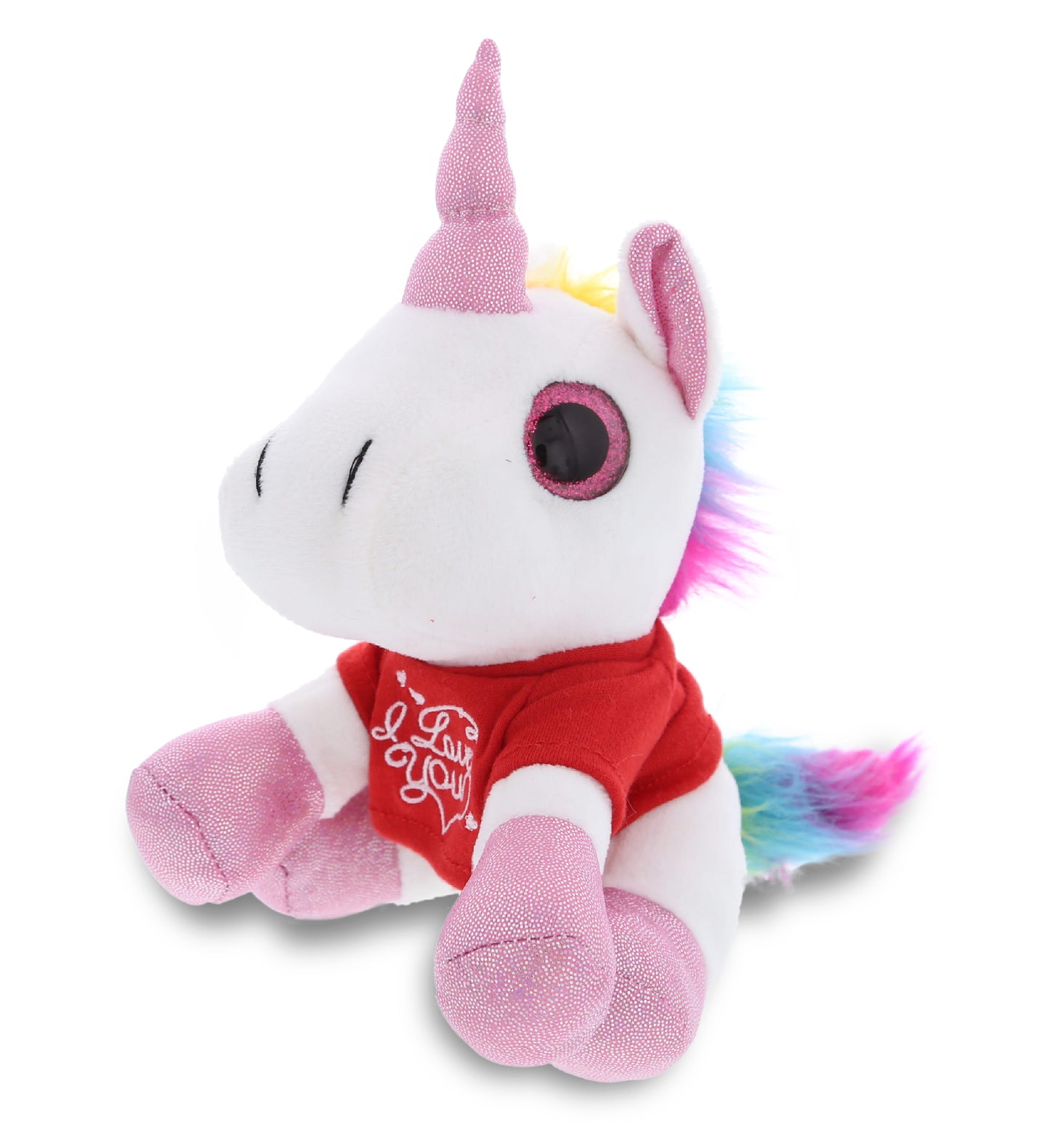PLUSH I LOVE YOU RED SHIRT- SPARKLE EYES PLUSH - WHITE UNICORN