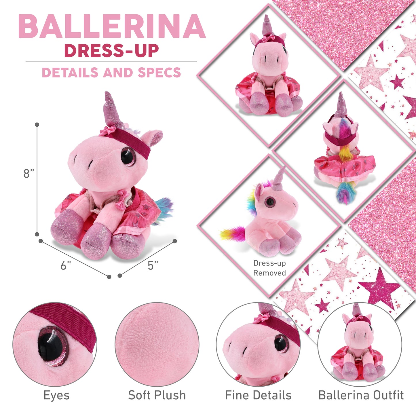 SPARKLE EYES PLUSH - PINK UNICORN WITH BALLERINA DRESS UP