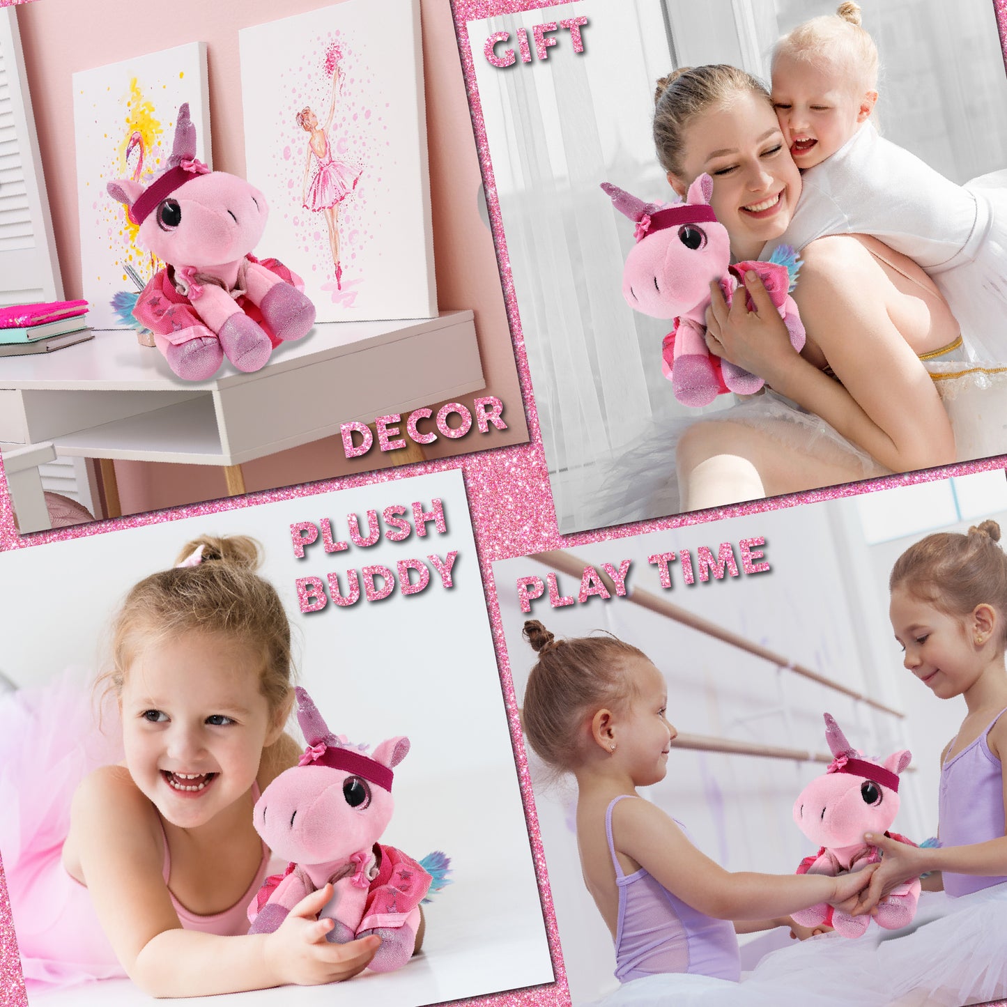 SPARKLE EYES PLUSH - PINK UNICORN WITH BALLERINA DRESS UP