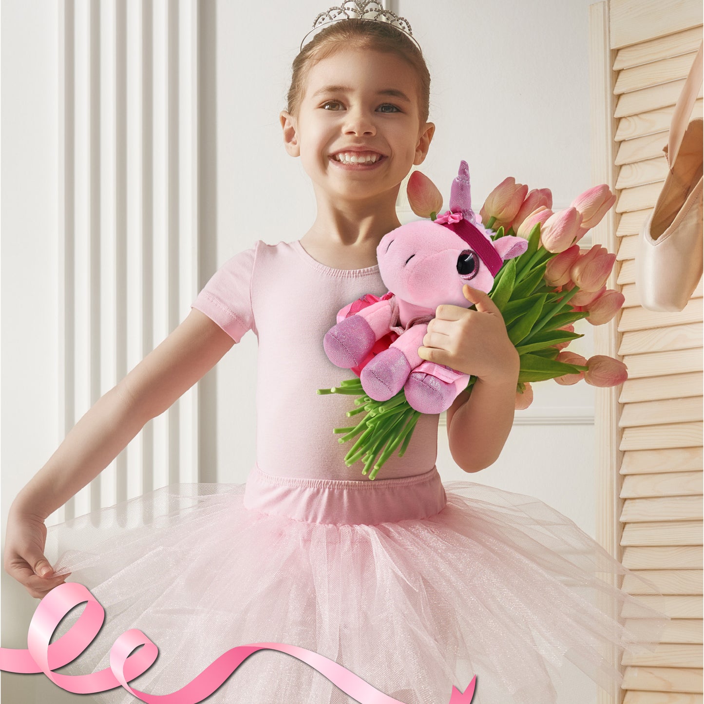 SPARKLE EYES PLUSH - PINK UNICORN WITH BALLERINA DRESS UP