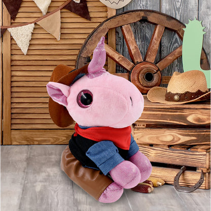 SPARKLE EYES PLUSH - PINK UNICORN With COWBOY Dress Up