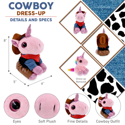 SPARKLE EYES PLUSH - PINK UNICORN With COWBOY Dress Up