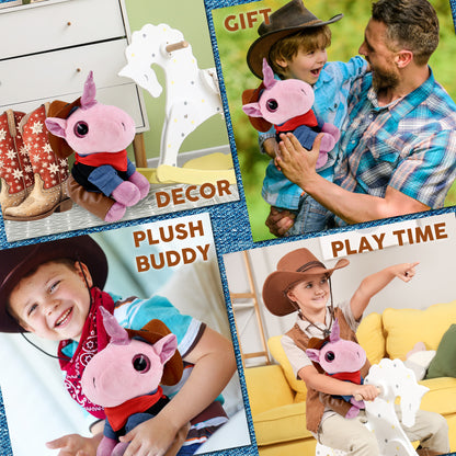 SPARKLE EYES PLUSH - PINK UNICORN With COWBOY Dress Up