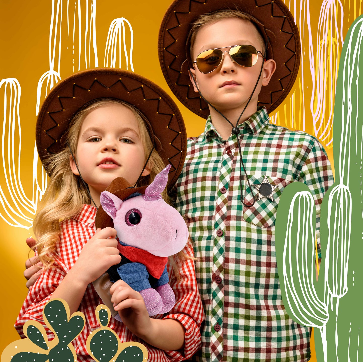 SPARKLE EYES PLUSH - PINK UNICORN With COWBOY Dress Up