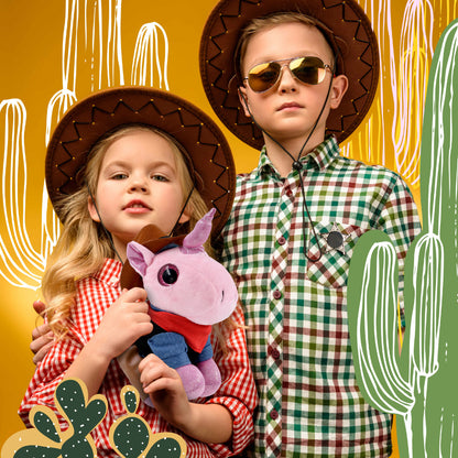 SPARKLE EYES PLUSH - PINK UNICORN With COWBOY Dress Up