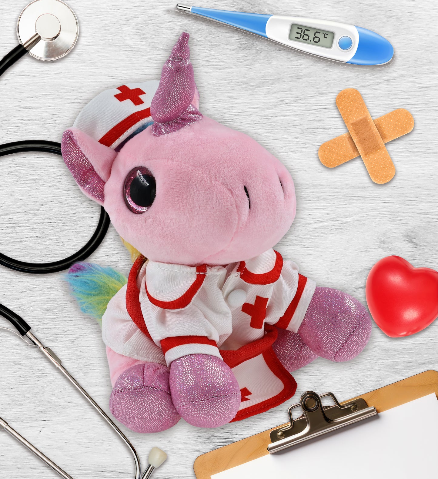 SPARKLE EYES PLUSH - PINK UNICORN NURSE