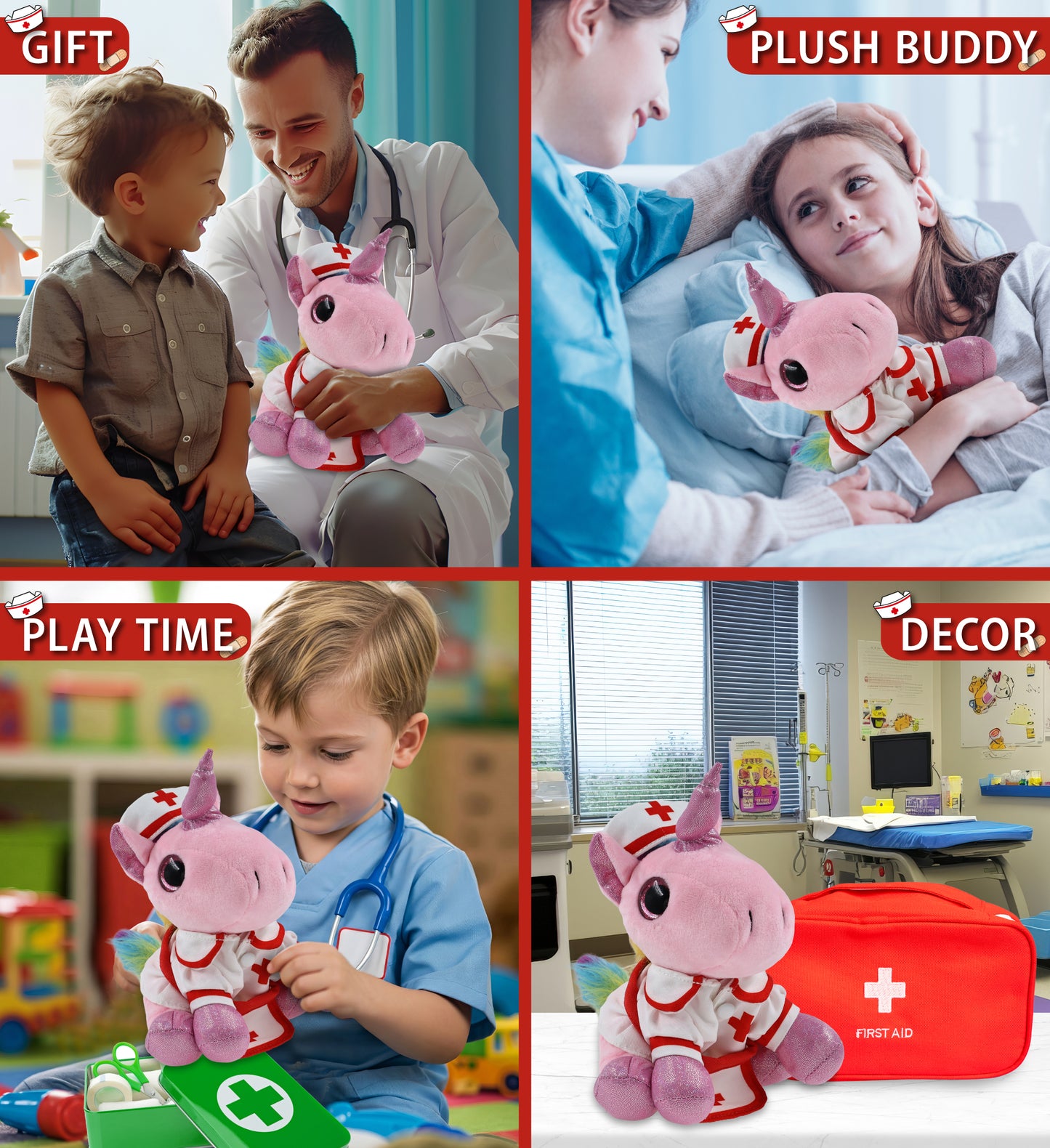 SPARKLE EYES PLUSH - PINK UNICORN NURSE