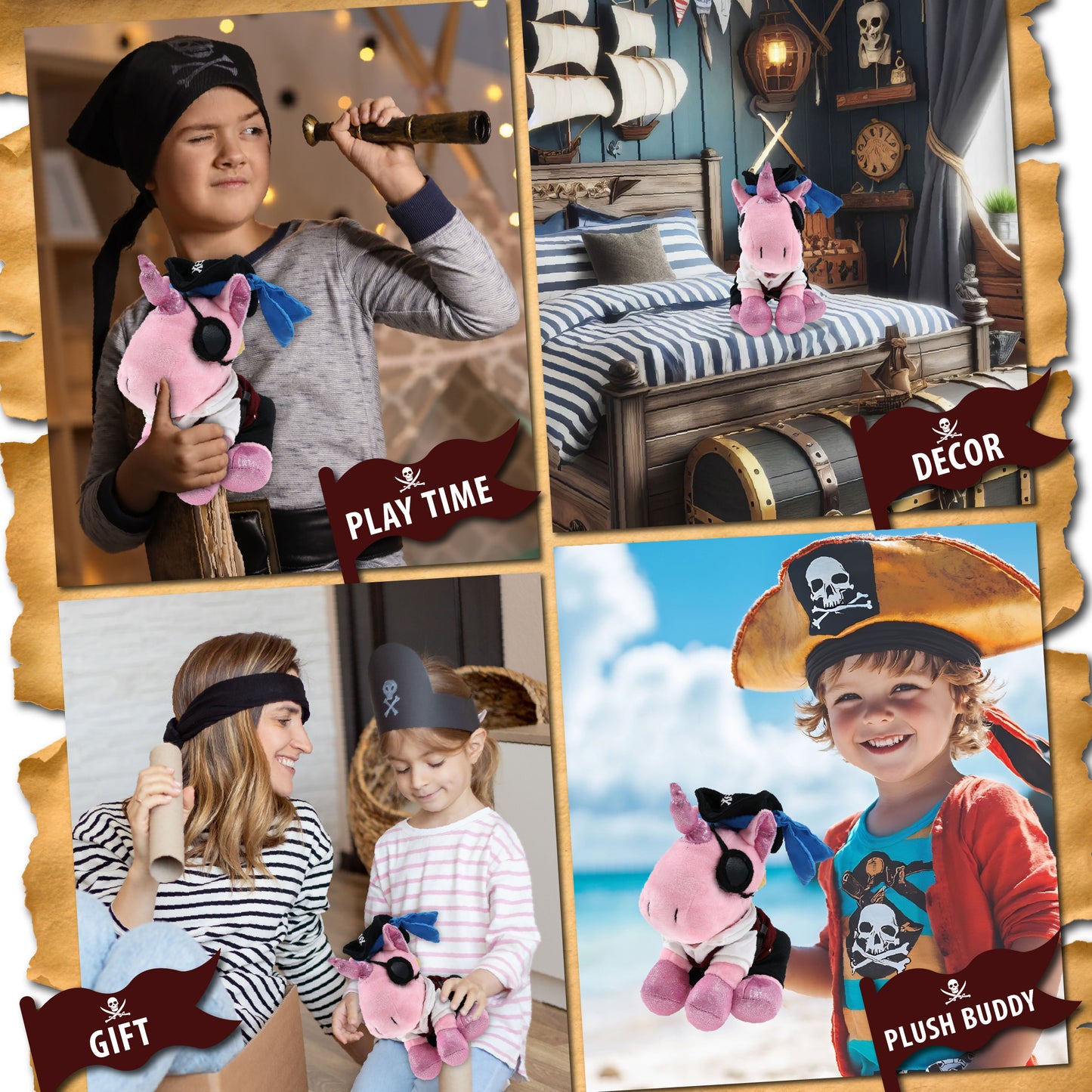 SPARKLE EYES PLUSH - PINK UNICORN PIRATE DRESS UP