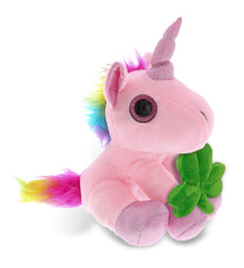 DolliBu Cute Pink Unicorn Stuffed Animal with Green Plush Shamrock - 8 Inches