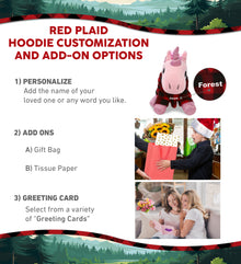 SPARKLE EYES PLUSH - PINK UNICORN WITH RED PLAID HOODIE