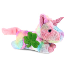 DolliBu Sunday Rainbow Unicorn Stuffed Toy with Green Plush Shamrock, 10.5 Inch