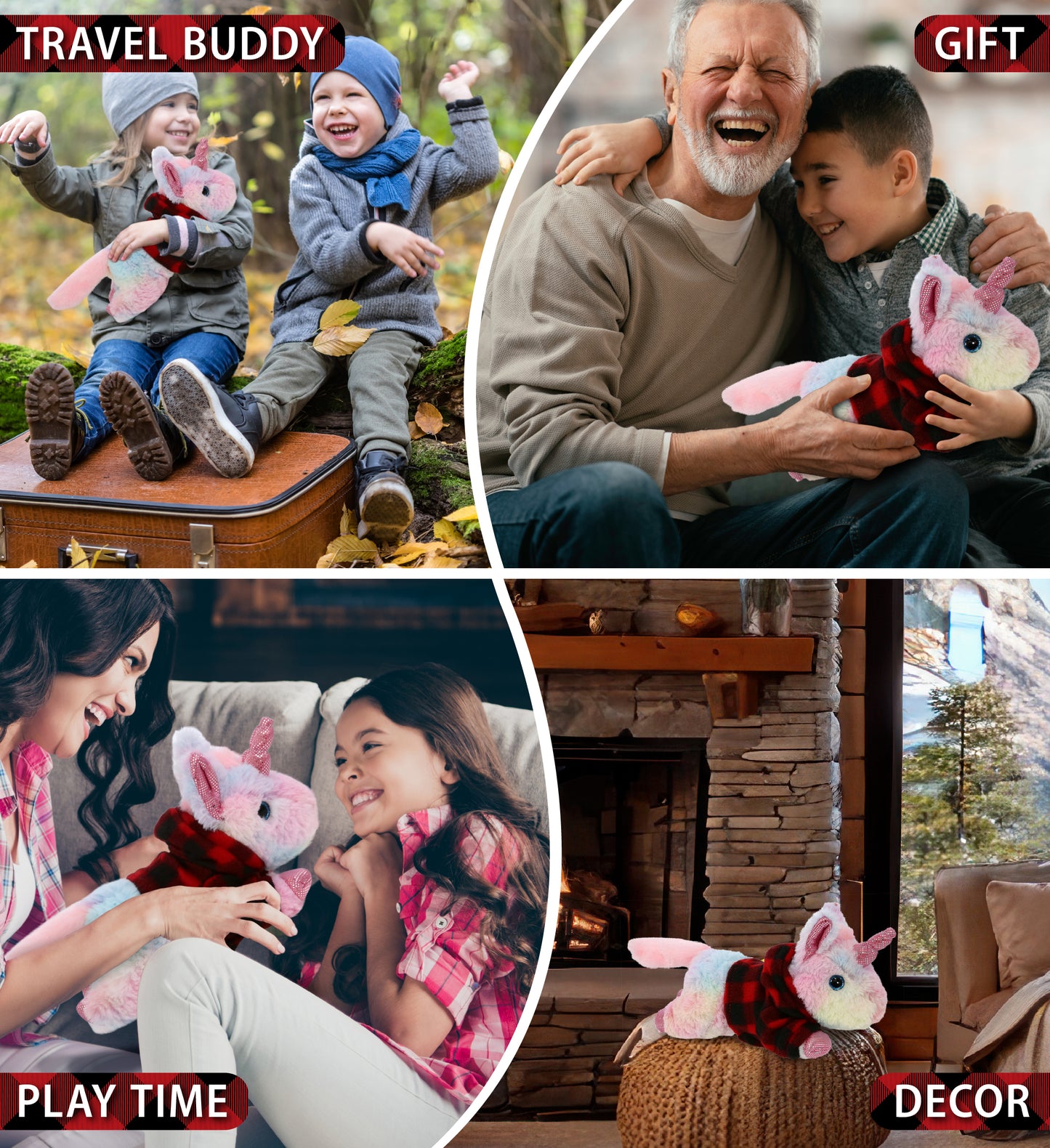 COTTON CANDY PLUSH - SUNDAY RAINBOW UNICORN WITH RED PLAID HOODIE