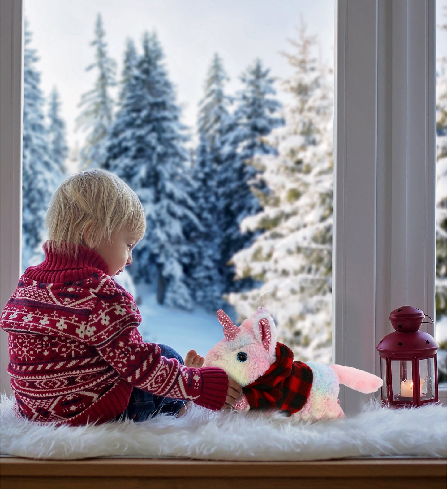 COTTON CANDY PLUSH - SUNDAY RAINBOW UNICORN WITH RED PLAID HOODIE