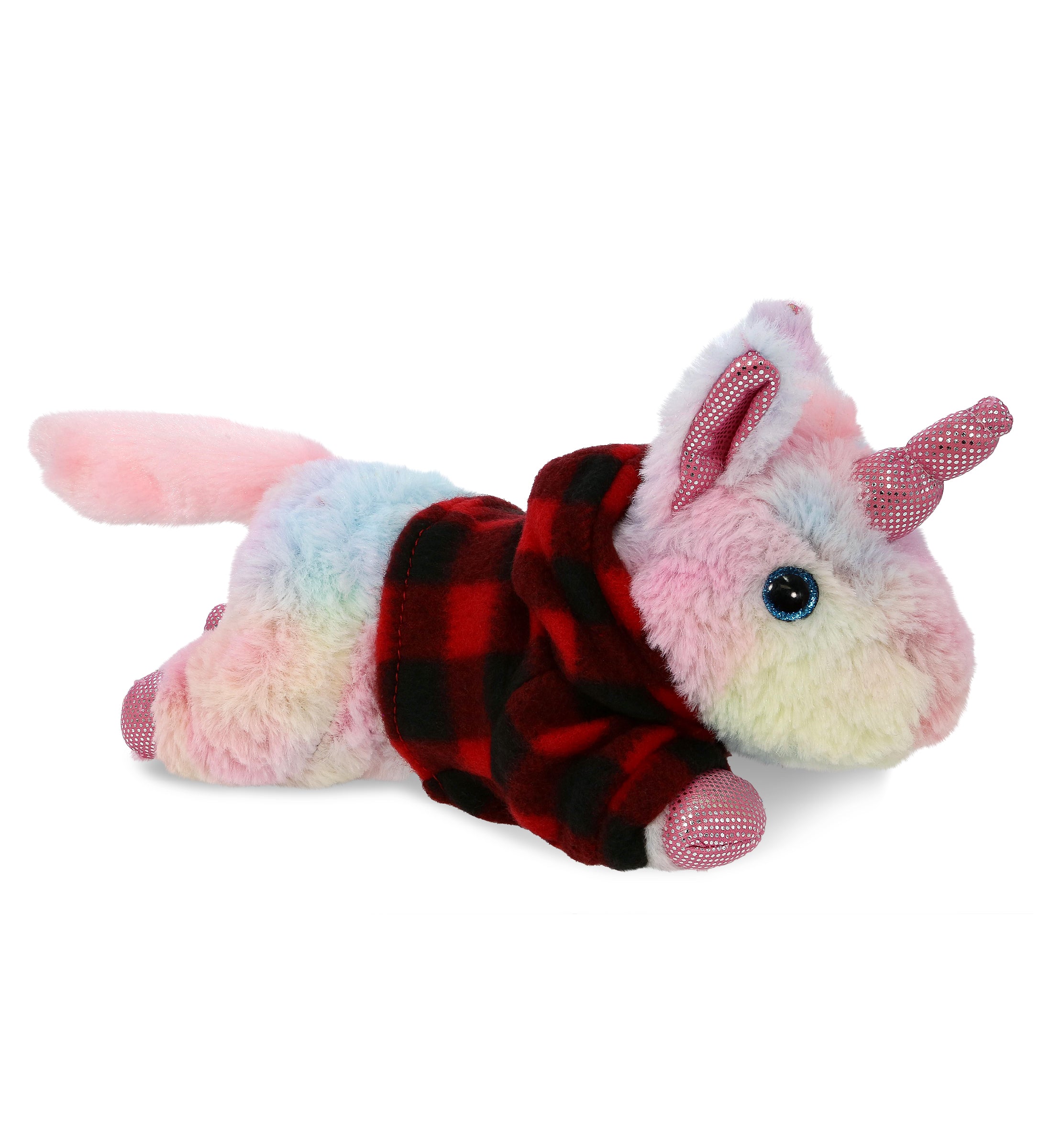 COTTON CANDY PLUSH - SUNDAY RAINBOW UNICORN WITH RED PLAID HOODIE