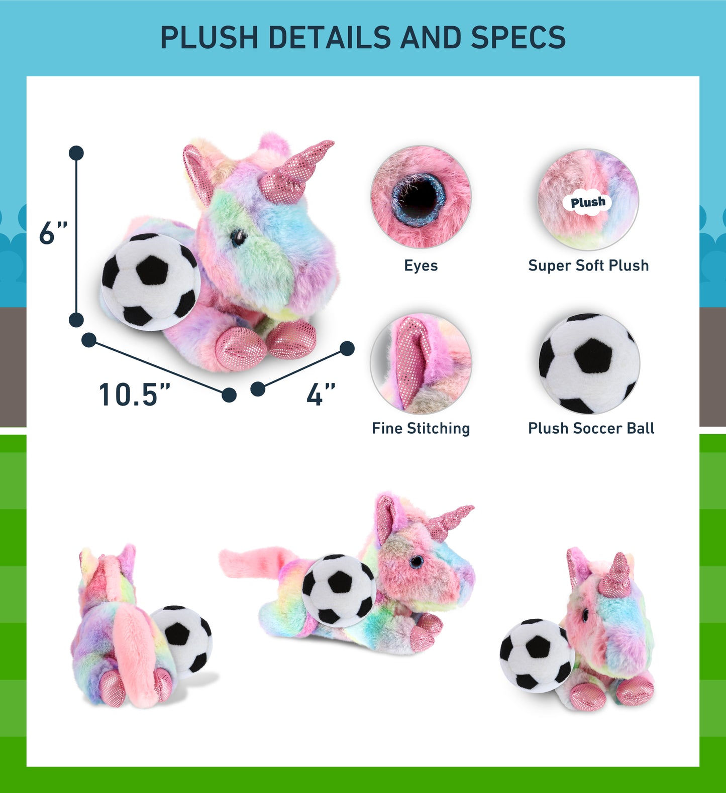 COTTON CANDY PLUSH - SUNDAY RAINBOW UNICORN WITH SOCCER PLUSH