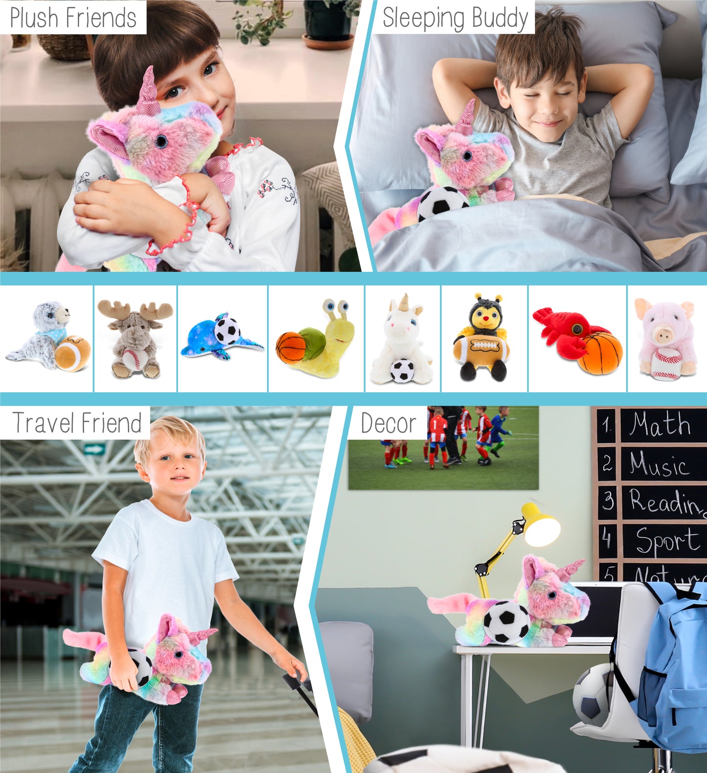 COTTON CANDY PLUSH - SUNDAY RAINBOW UNICORN WITH SOCCER PLUSH