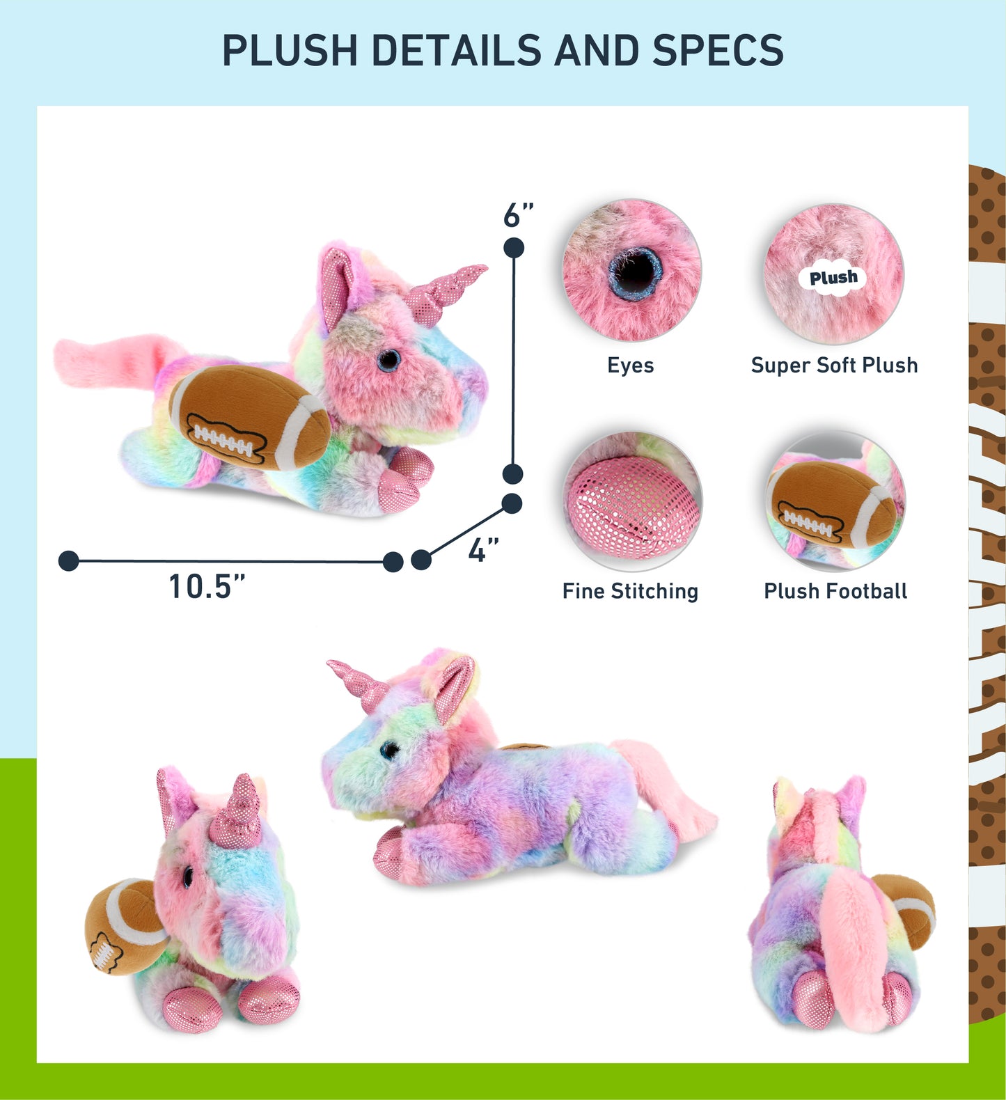 COTTON CANDY PLUSH - SUNDAY RAINBOW UNICORN WITH FOOTBALL PLUSH