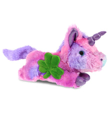 DolliBu Monday Pink Unicorn Stuffed Animal with Green Plush Shamrock, 10.5 Inch