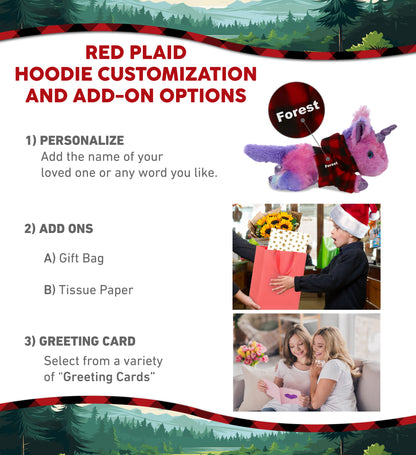 COTTON CANDY PLUSH - MONDAY PINK UNICORN WITH RED PLAID HOODIE