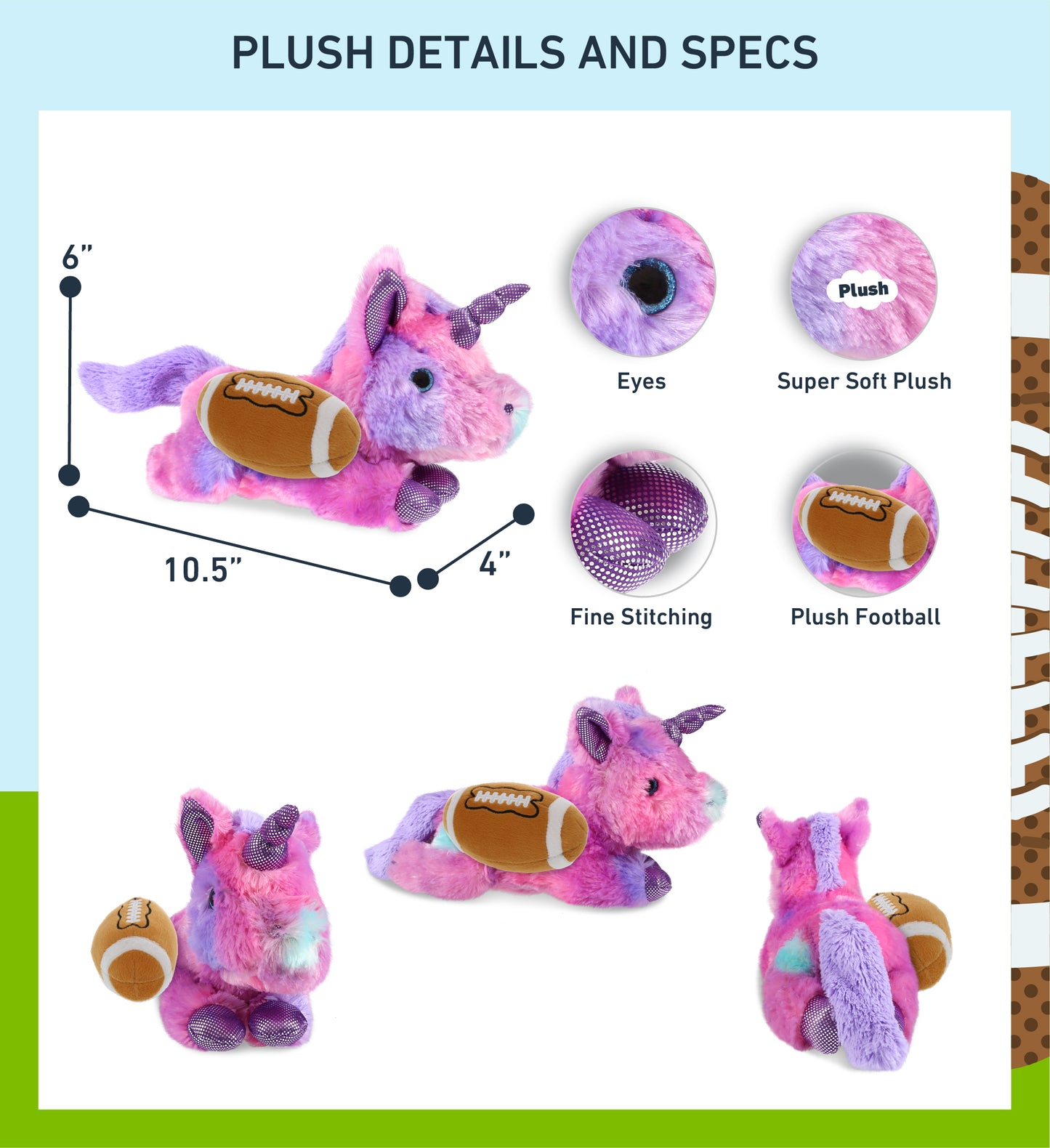 COTTON CANDY PLUSH - MONDAY PINK UNICORN WITH FOOTBALL PLUSH