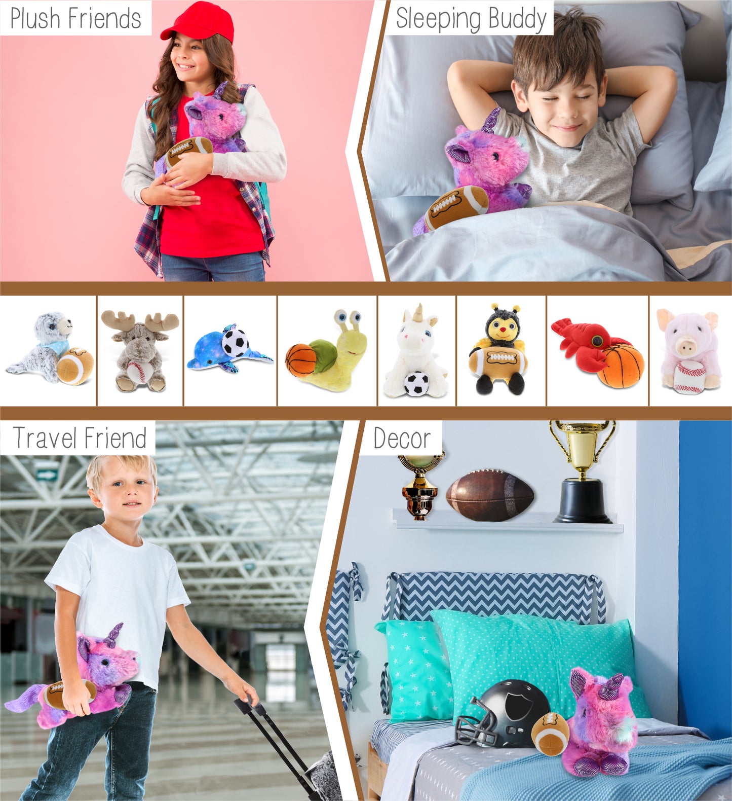 COTTON CANDY PLUSH - MONDAY PINK UNICORN WITH FOOTBALL PLUSH