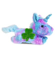 DolliBu Friday Blue Unicorn Stuffed Animal with Green Plush Shamrock, 10.5 Inch