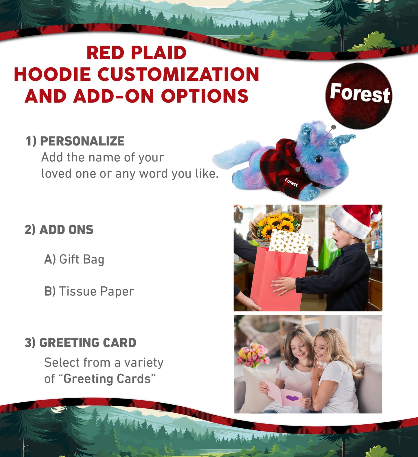 COTTON CANDY PLUSH - FRIDAY BLUE UNICORN WITH RED PLAID HOODIE