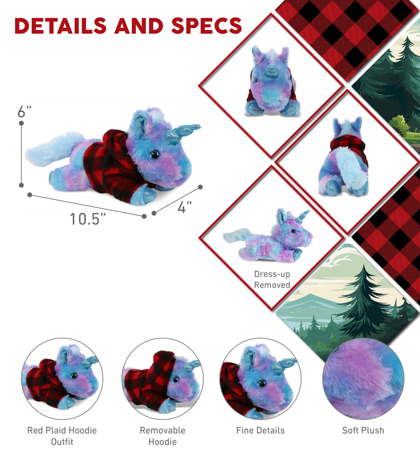 COTTON CANDY PLUSH - FRIDAY BLUE UNICORN WITH RED PLAID HOODIE