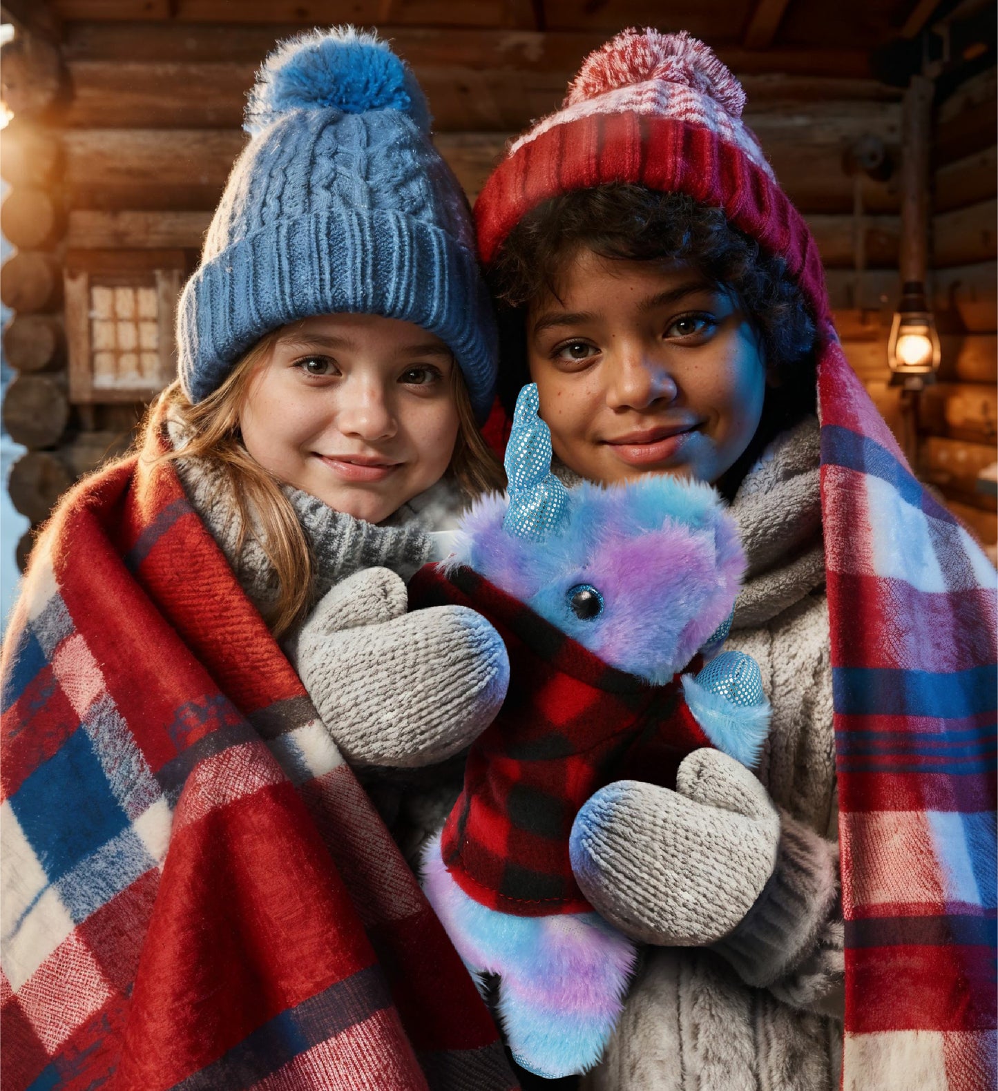 COTTON CANDY PLUSH - FRIDAY BLUE UNICORN WITH RED PLAID HOODIE