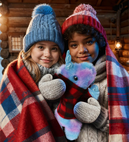 COTTON CANDY PLUSH - FRIDAY BLUE UNICORN WITH RED PLAID HOODIE