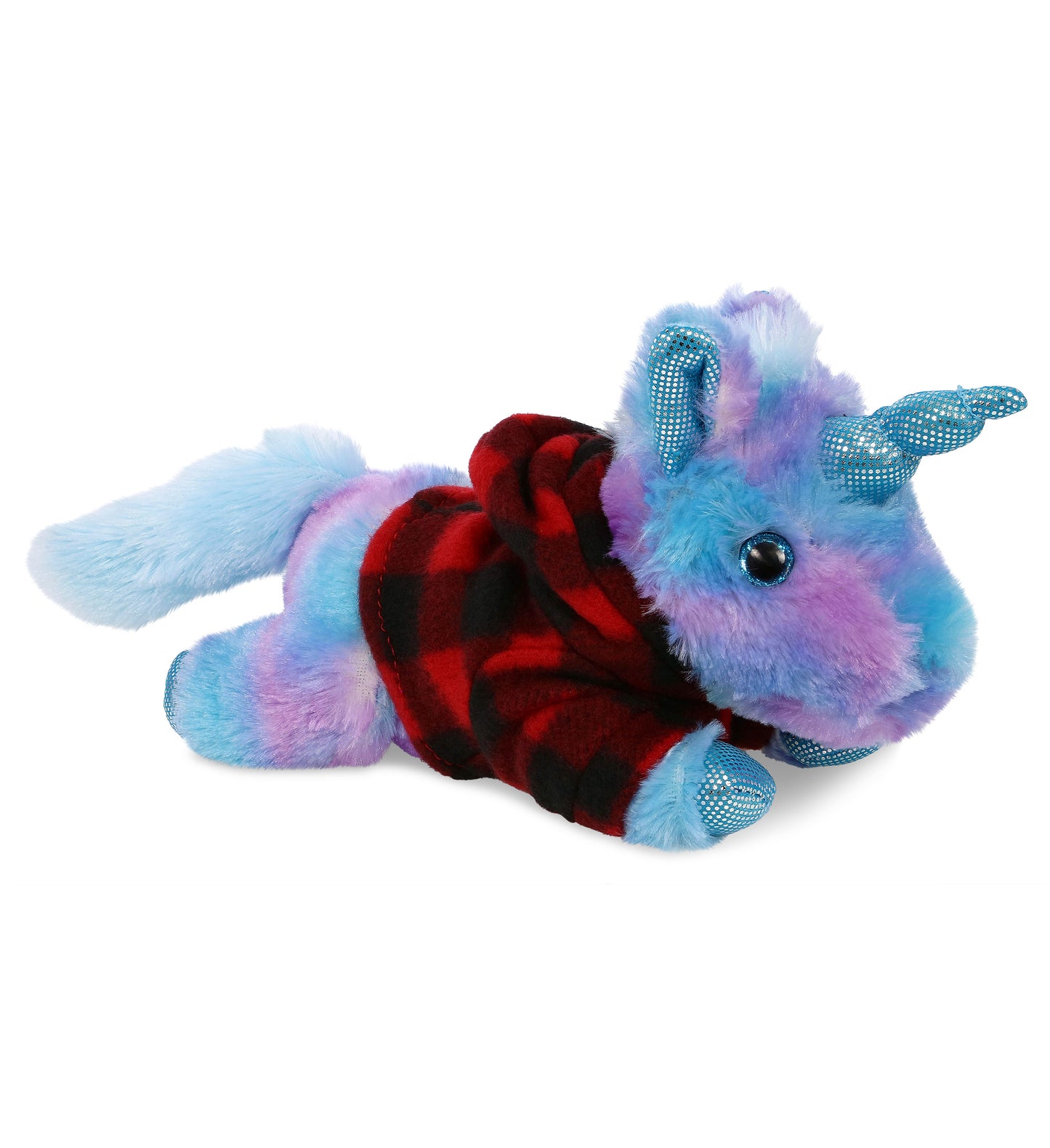 COTTON CANDY PLUSH - FRIDAY BLUE UNICORN WITH RED PLAID HOODIE