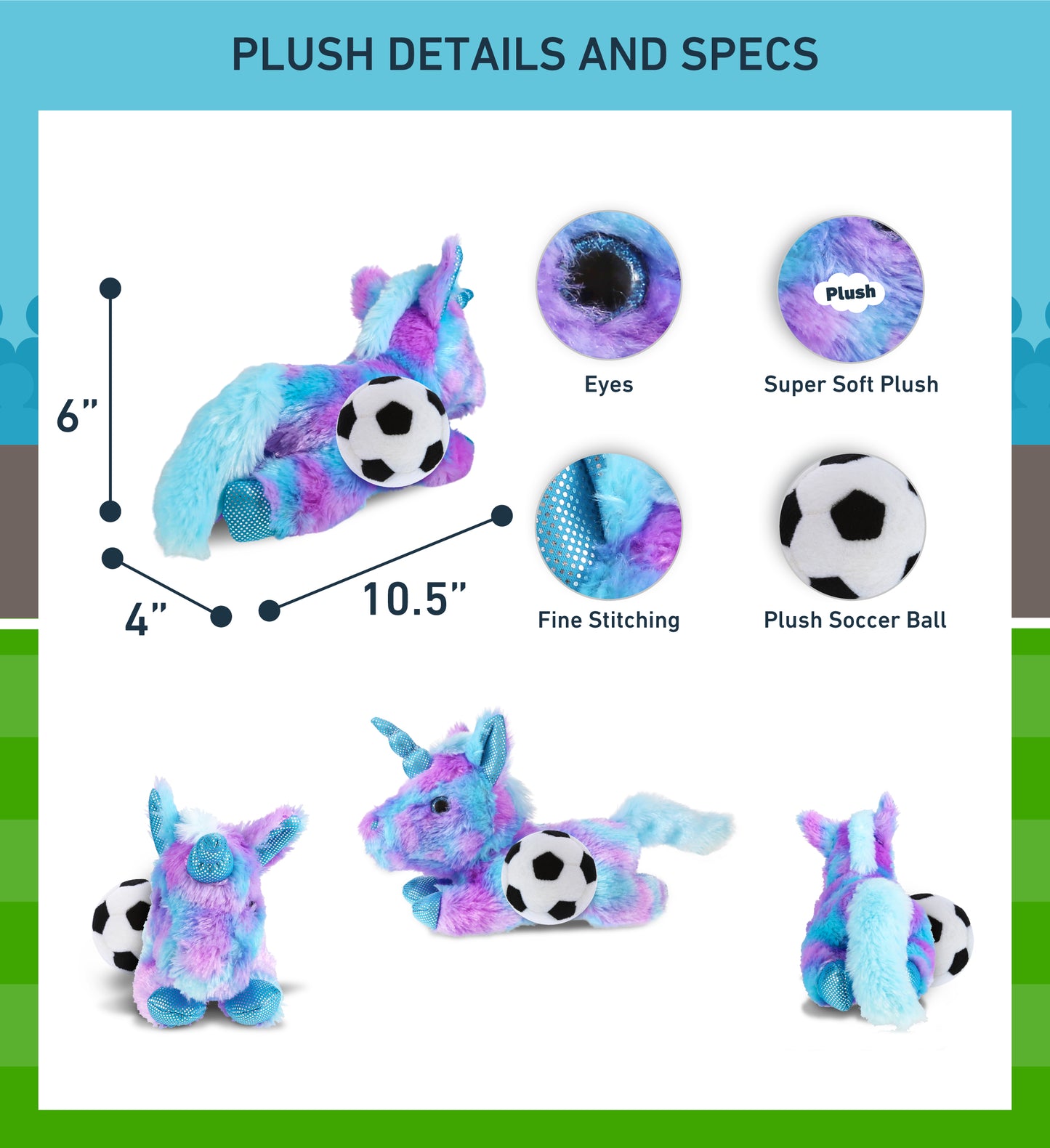 COTTON CANDY PLUSH - FRIDAY BLUE UNICORN WITH SOCCER PLUSH