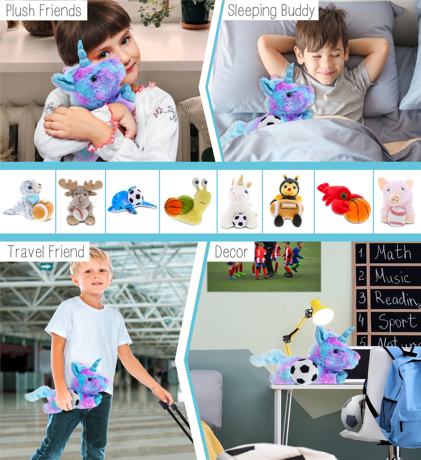 COTTON CANDY PLUSH - FRIDAY BLUE UNICORN WITH SOCCER PLUSH