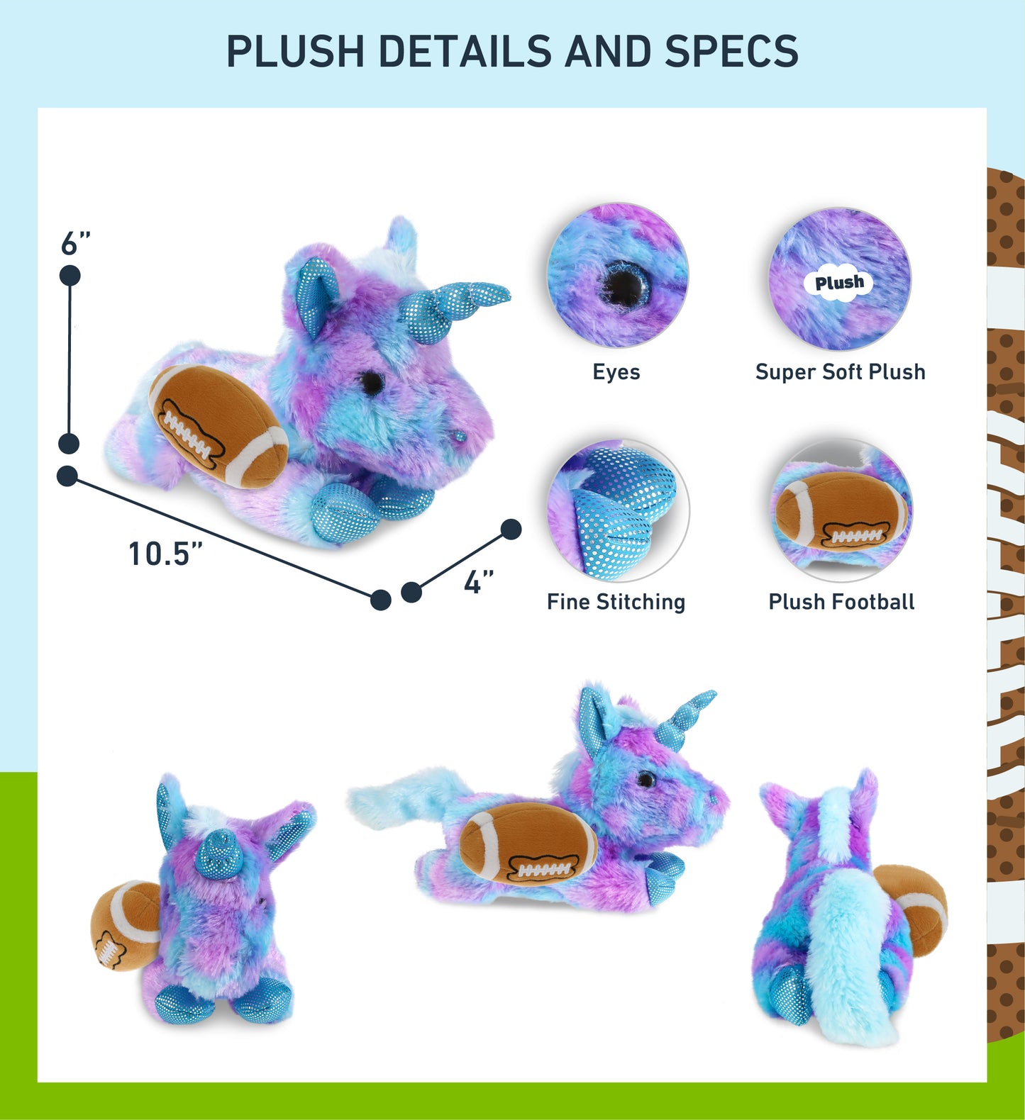 COTTON CANDY PLUSH - FRIDAY BLUE UNICORN WITH FOOTBALL PLUSH