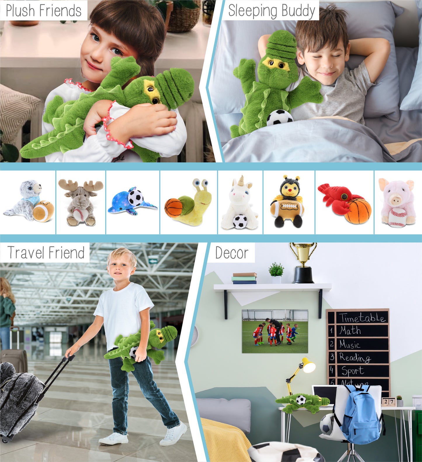 SUPER-SOFT PLUSH - GREEN ALLIGATOR LARGE 17" WITH SOCCER PLUSH