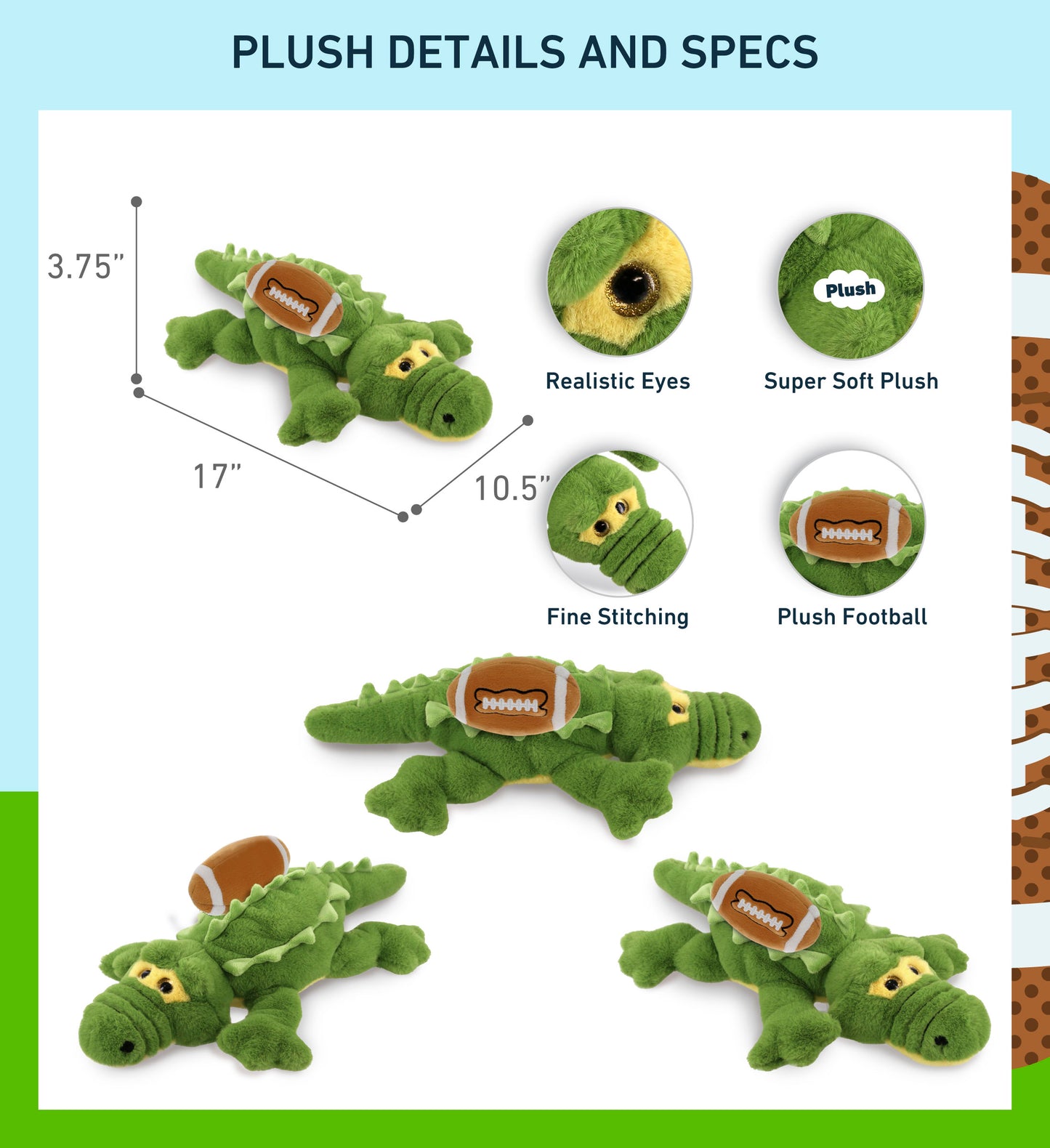 SUPER-SOFT PLUSH - GREEN ALLIGATOR LARGE 17" WITH FOOTBALL PLUSH