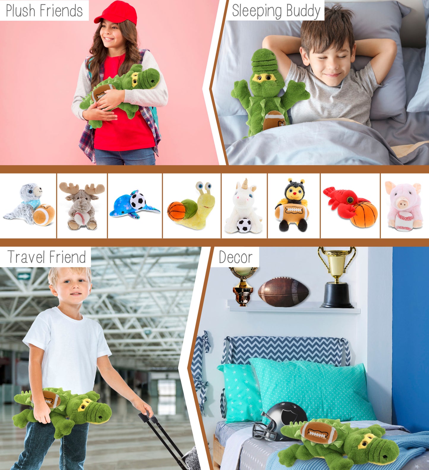 SUPER-SOFT PLUSH - GREEN ALLIGATOR LARGE 17" WITH FOOTBALL PLUSH