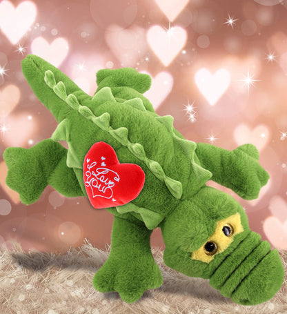 PLUSH I LOVE YOU RED HEART - SUPER-SOFT PLUSH - GREEN ALLIGATOR LARGE 17"