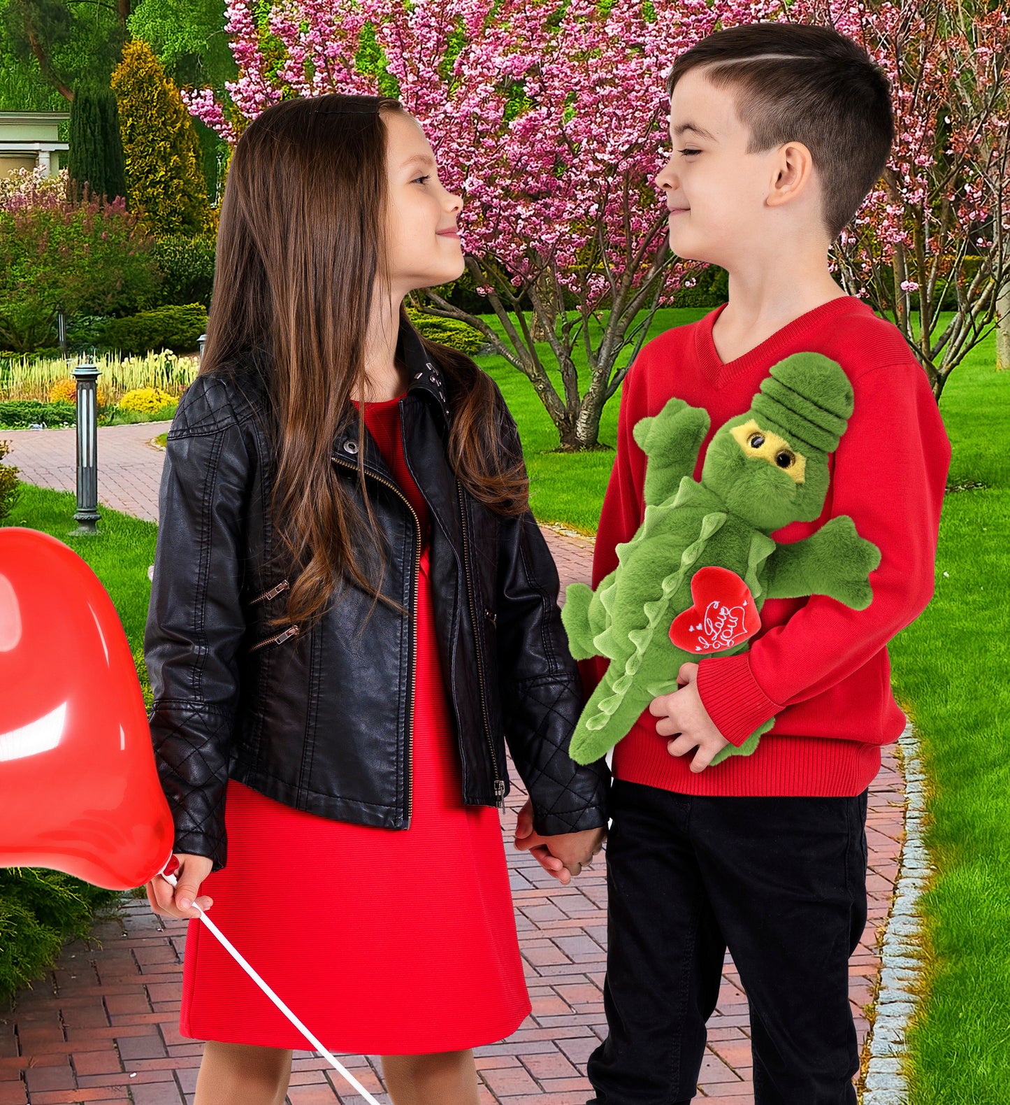 PLUSH I LOVE YOU RED HEART - SUPER-SOFT PLUSH - GREEN ALLIGATOR LARGE 17"