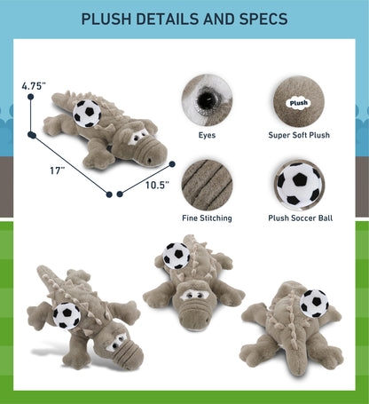 SUPER-SOFT PLUSH - GREY ALLIGATOR LARGE 17" WITH SOCCER PLUSH