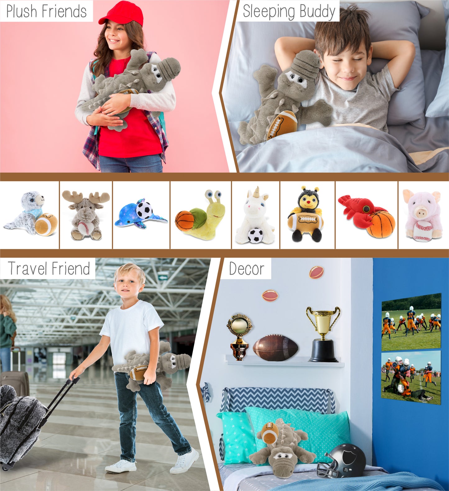 SUPER-SOFT PLUSH - GREY ALLIGATOR LARGE 17" WITH FOOTBALL PLUSH