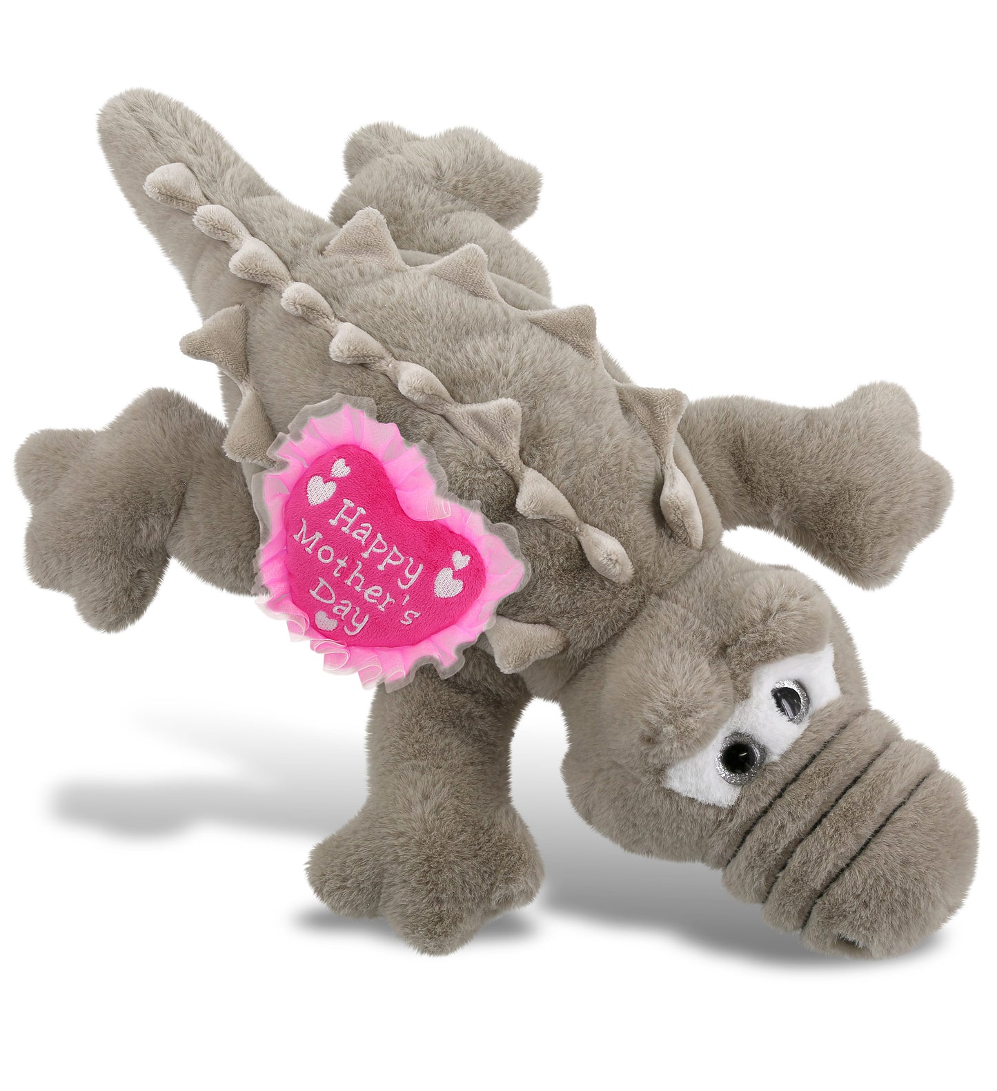 PLUSH MOTHERS DAY HEART - SUPER-SOFT PLUSH - GREY ALLIGATOR LARGE 17"