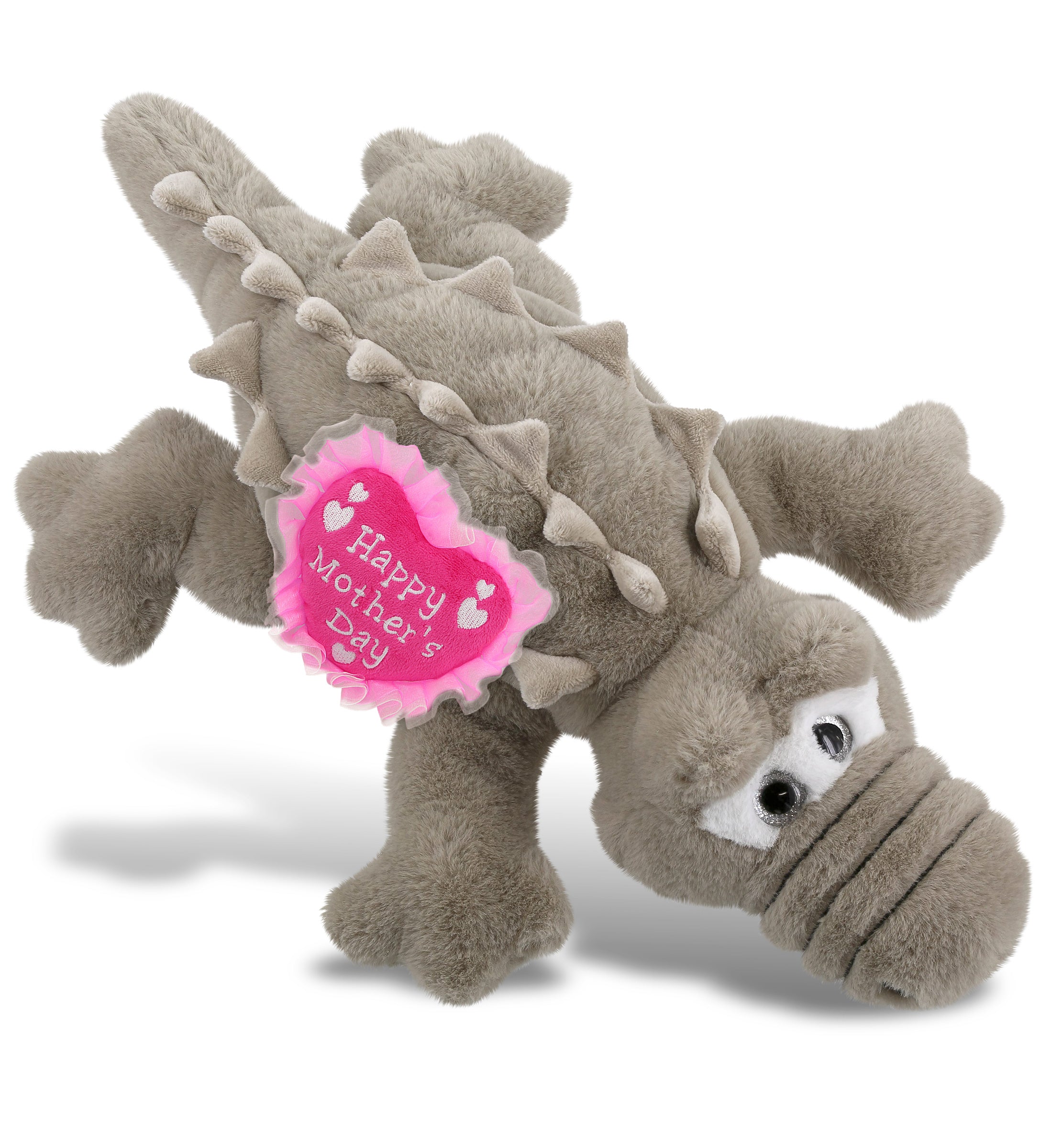 PLUSH MOTHERS DAY HEART - SUPER-SOFT PLUSH - GREY ALLIGATOR LARGE 17"