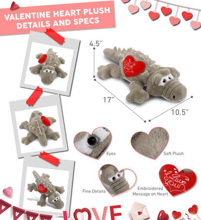 PLUSH I LOVE YOU RED HEART - SUPER-SOFT PLUSH - GREY ALLIGATOR LARGE 17"